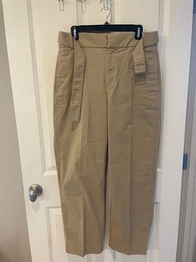 Banana Republic Tan High-Rise Belted Straight-Leg Pants